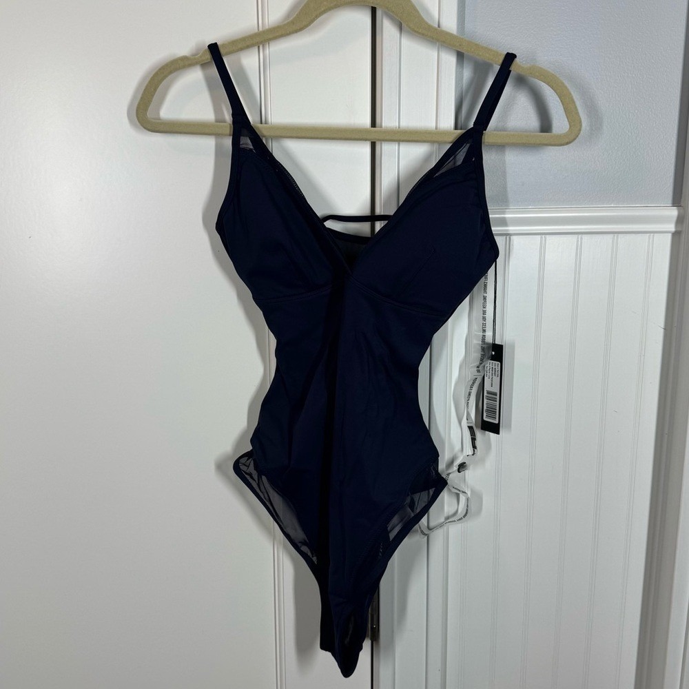 Classic Navy One-Piece Swim Suit - Sleek V-Neck